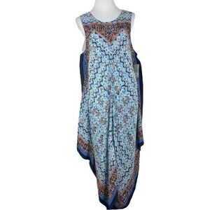 ZOZO Women's NWT‎ Blue Bohemian Aztec Silk Asymmetrical Maxi Dress L/C46/L51